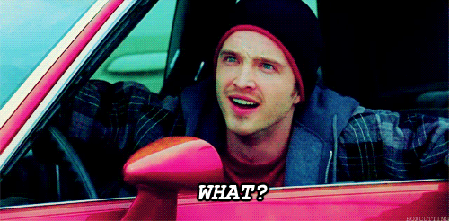 Jesse Pinkman (Breaking Bad) in a car, saying ‘What’ to the camera